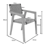 Πολυθρόνα Salama σκελετός teak ξύλο σε φυσική απόχρωση και κρεμ-μαύρο pe σχοινί 57x60x85εκ - Image 3