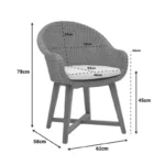 Πολυθρόνα Solso σκελετός αλουμινίου με teak πόδι σε φυσική απόχρωση και pe rattan 62x58x78εκ - Image 3