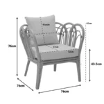 Πολυθρόνα Tania φυσικό rattan-λευκό μαξιλάρι 76x76x76εκ - Image 3