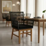 Πολυθρόνα Inca teak ξύλο και συνθετικό σχοινί σε φυσική-μαύρη απόχρωση με μαξιλάρι 60x61x90εκ - Image 4