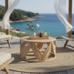 Τραπέζι σαλονιού Siderty rattan σε φυσική απόχρωση Φ80x45εκ - Image 2