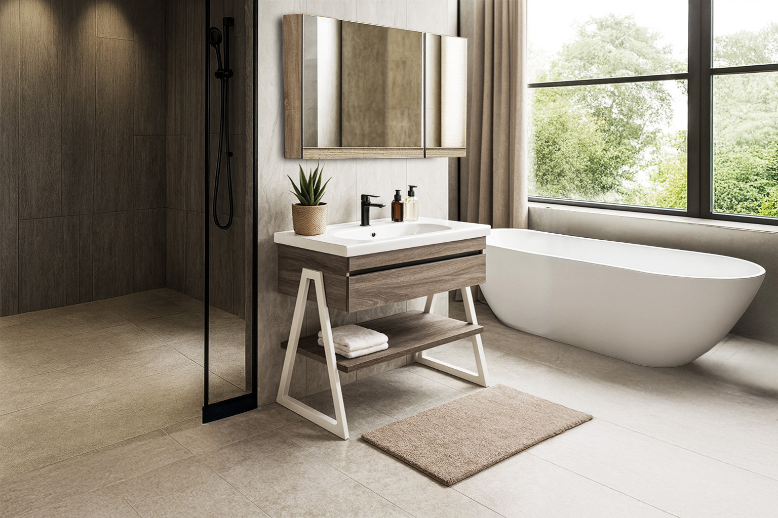 5194 white Neo12 100cm ΕΠΙΠΛΟ ΜΠΑΝΙΟΥ 5194-OLTRE 100 cm ΣΕ ΑΝΟΙΧΤΗ ΑΠΟΧΡΩΣΗ ΞΥΛΟΥ ΜΕ ΡΑΦΙ - Image 1