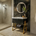 ΕΠΙΠΛΟ ΜΠΑΝΙΟΥ 7767 GOLD-OLTRE 80 cm ΣΕ ΟΨΗ ΜΑΥΡΟΥ ΜΑΡΜΑΡΟΥ ΜΕ ΡΑΦΙ