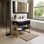 ΕΠΙΠΛΟ ΜΠΑΝΙΟΥ 7767 GOLD-OLTRE 100 cm ΣΕ ΟΨΗ ΜΑΥΡΟΥ ΜΑΡΜΑΡΟΥ ΜΕ ΡΑΦΙ