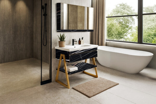 ΕΠΙΠΛΟ ΜΠΑΝΙΟΥ 7767 GOLD-OLTRE 100 cm ΣΕ ΟΨΗ ΜΑΥΡΟΥ ΜΑΡΜΑΡΟΥ ΜΕ ΡΑΦΙ