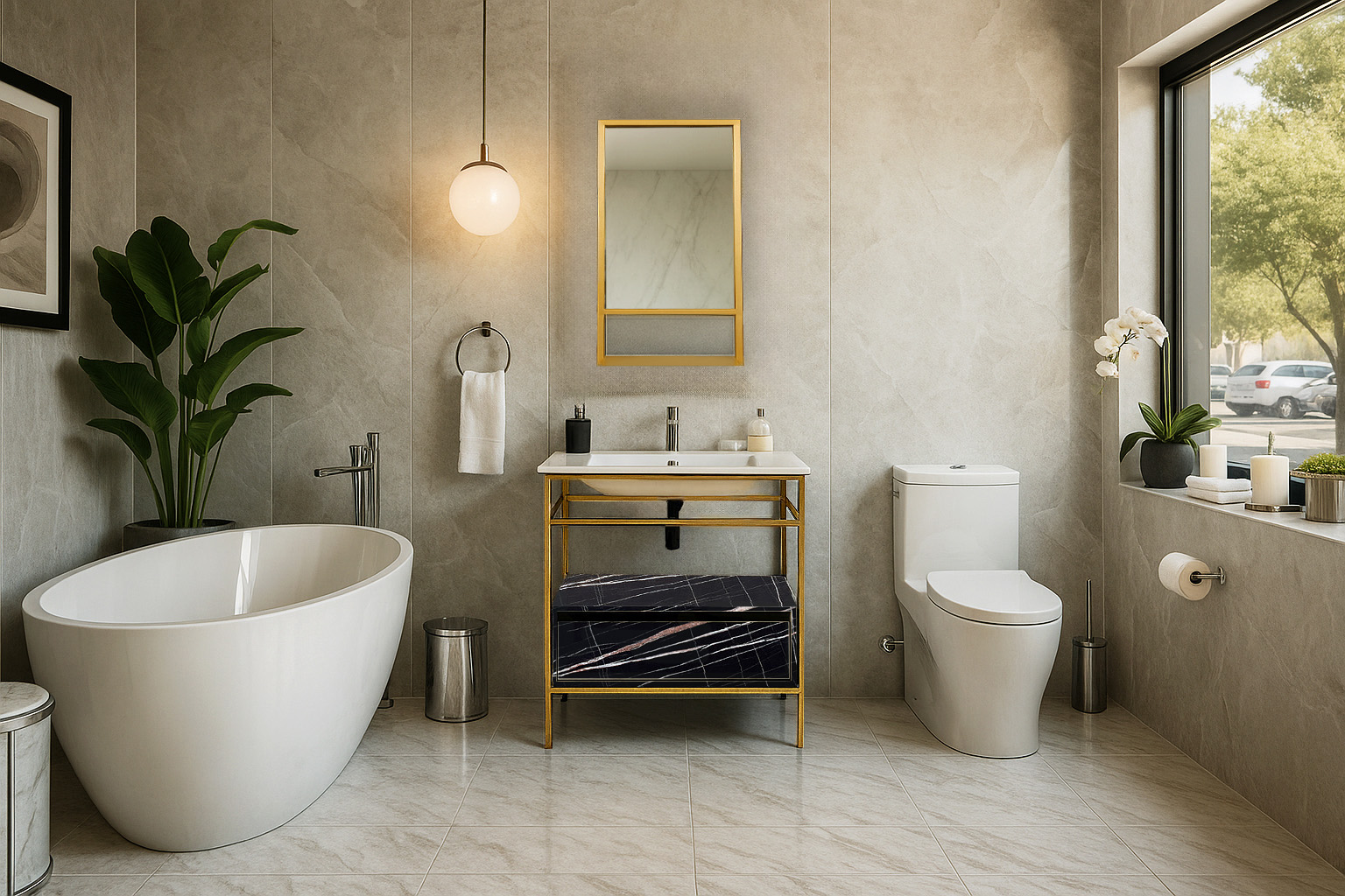 Bath1 7767 GOLD 75+65 ΕΠΙΠΛΟ ΜΠΑΝΙΟΥ ZENOS 7767 ΠΛΑΤΟΥΣ 75 cm ΣΕ ΟΨΗ ΜΑΥΡΟΥ ΜΑΡΜΑΡΟΥ - Image 1