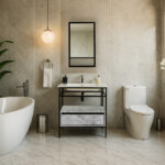 ΕΠΙΠΛΟ ΜΠΑΝΙΟΥ ZENOS 7775 ΠΛΑΤΟΥΣ 75 cm ΣΕ ΟΨΗ ΜΑΡΜΑΡΟΥ ΜΕ ΓΚΡΙ ΝΕΡΑ