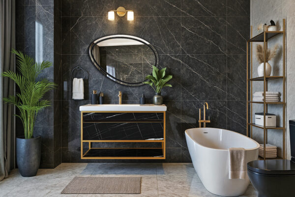 ΕΠΙΠΛΟ ΜΠΑΝΙΟΥ 7767-NARCISO 90 cm ΣΕ ΟΨΗ ΜΑΥΡΟΥ ΜΑΡΜΑΡΟΥ ΜΕ ΡΑΦΙ