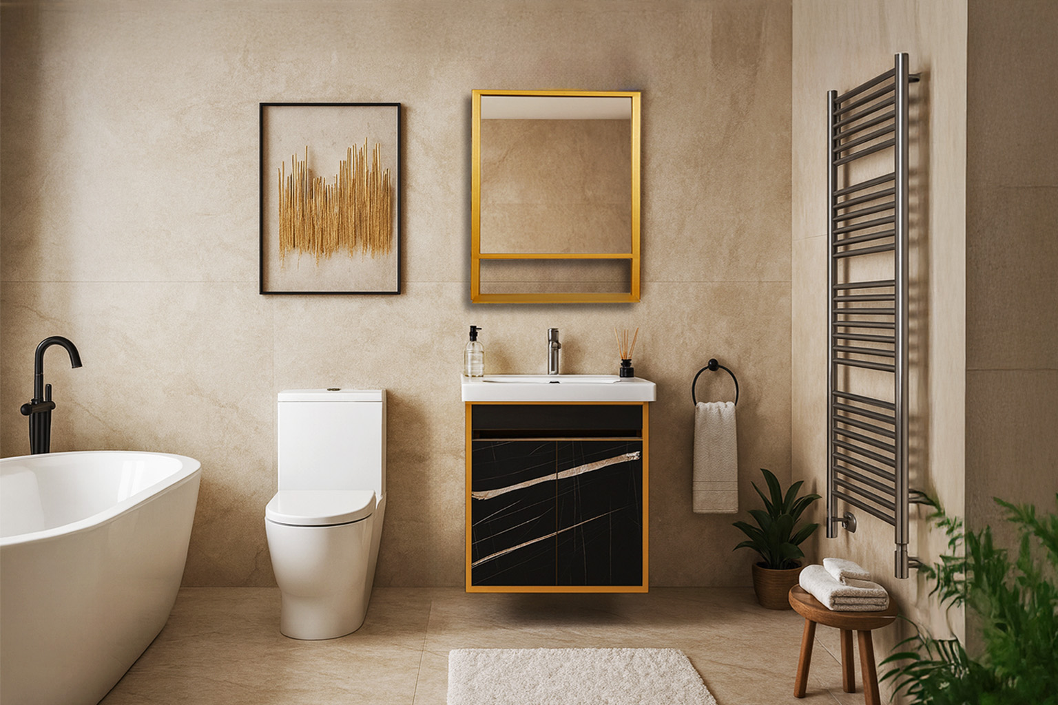 Sensa 60 7767 Gold DECOR ΕΠΙΠΛΟ ΜΠΑΝΙΟΥ 7767 GOLD SENSA 60 cm ΣΕ ΟΨΗ ΜΑΥΡΟΥ ΜΑΡΜΑΡΟΥ - Image 1